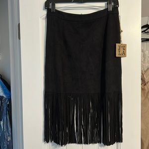 NEW - Black suede fringe skirt